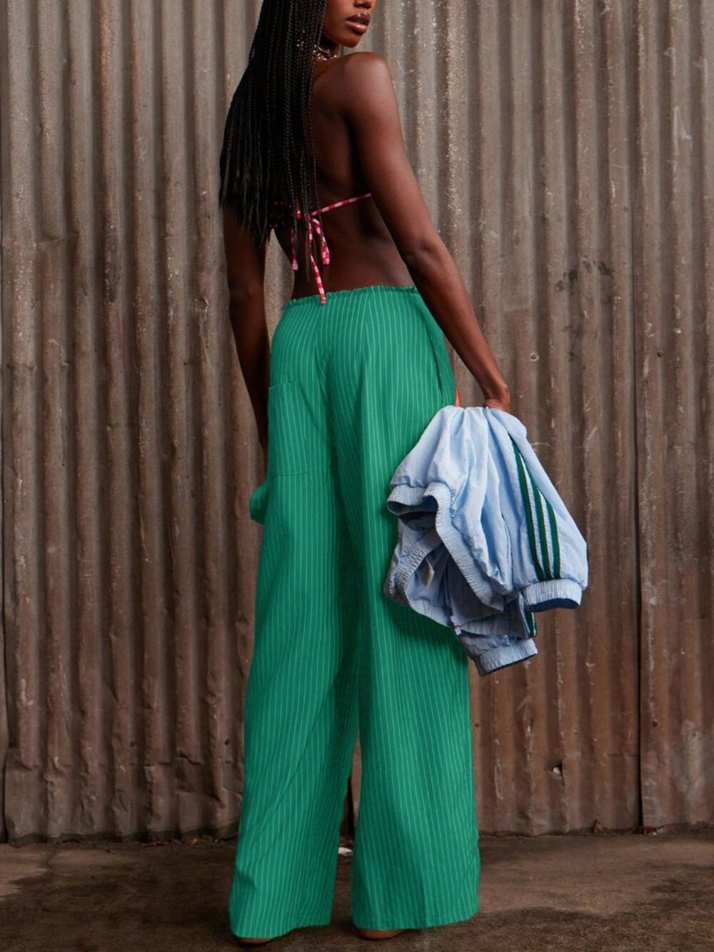 Green Casual Women's striped wide legged Pants - Picture 7 of 7
